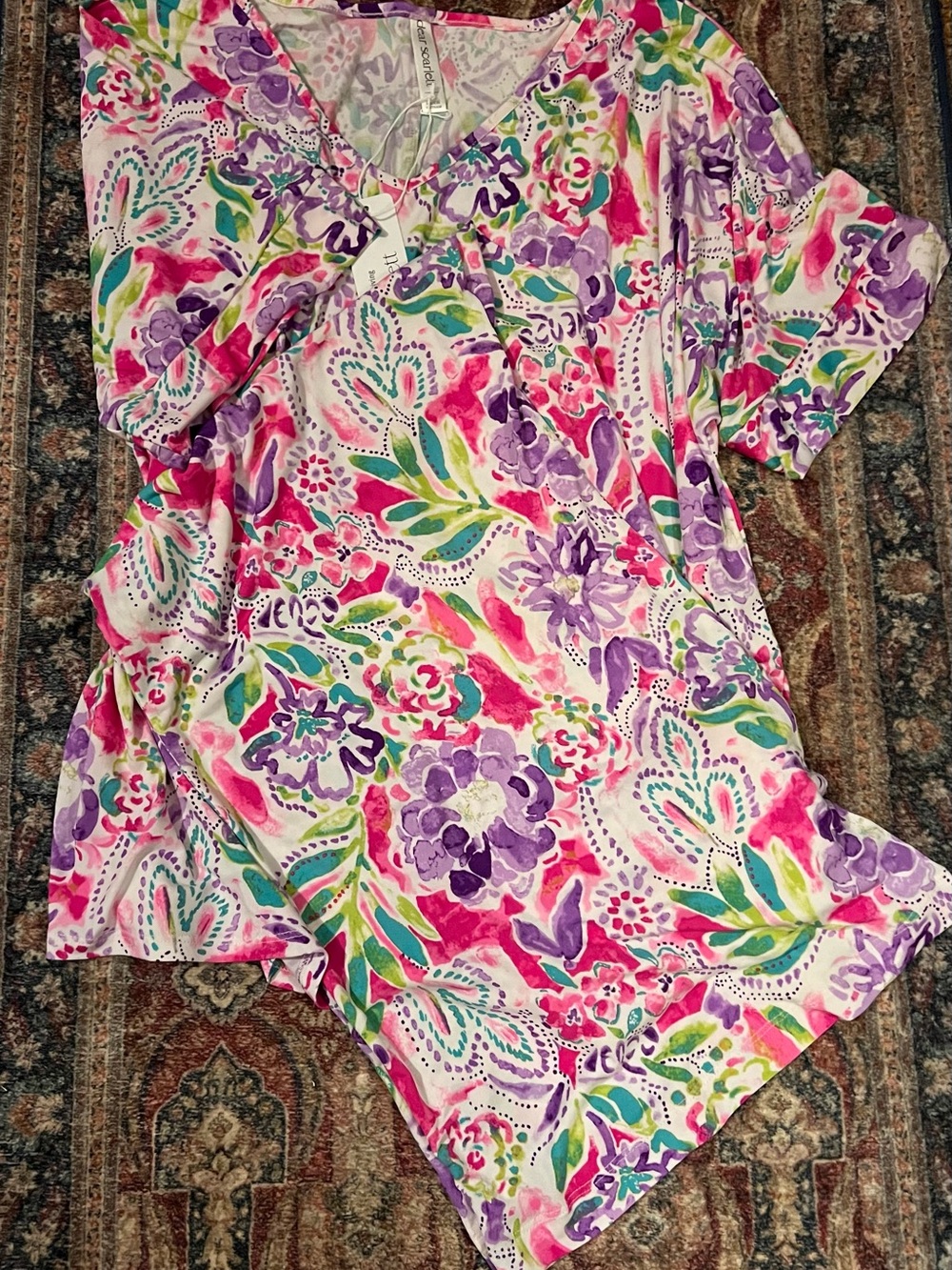 Floral Watercolor V-Neck Tunic and Pants Set